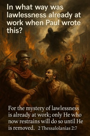 poster Lawlessness - In what way was lawlessness already at work when Paul wrote this? (2 Thessalonians 2:7)