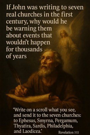 poster Revelation 1:11 - If John was writing to seven real churches in the first century, why would he be warning them about events that wouldn't happen for thousands of years Revelation 1:11?
